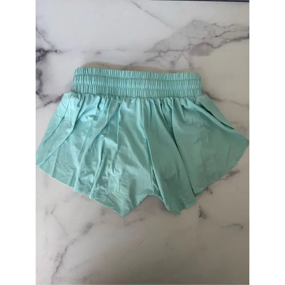 Little girls 3t toddler mint green pull on built in biker shorts flowy summer ac